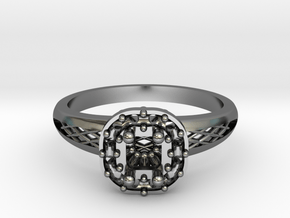 Cushion Halo Engagement Ring in Fine Detail Polished Silver