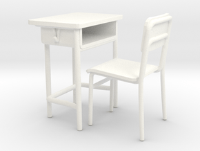 School desk 01. 1:24 Scale in White Processed Versatile Plastic