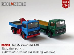 SET 2x Club-of-4 lorries (British N 1:148) in Smooth Fine Detail Plastic