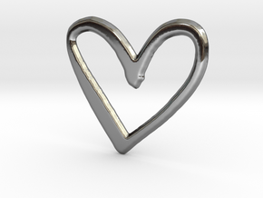 Open Heart Pendant - 36mm in Fine Detail Polished Silver