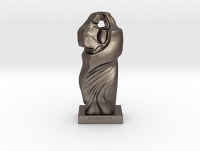 Mother Child Sculpture in Polished Bronzed Silver Steel