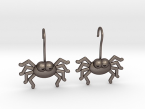 Cute Spider Earrings in Polished Bronzed Silver Steel