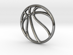 Basketball Pendant/Charm - 16mm in Fine Detail Polished Silver