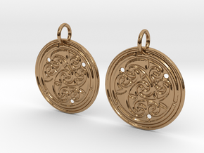 Norse Motif Round Earrings in Polished Brass