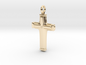 Cross with small heart. in 14k Gold Plated Brass