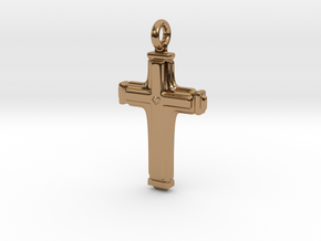 Cross with small heart. in Polished Brass