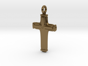 Cross with small heart. in Polished Bronze