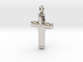 Cross with small heart. in Rhodium Plated Brass