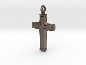 Cross with small heart. in Polished Bronzed Silver Steel