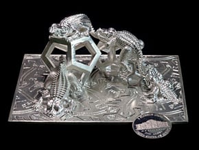 Reptiles & Dodecahedra mini sculpture Fine Art. in Natural Silver