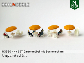4x SET Gartenmöbel mit Sonnenschirm (N 1:160) in Tan Fine Detail Plastic