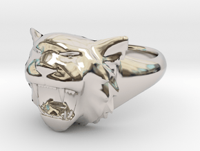 Awesome Tiger Ring Size12 in Rhodium Plated Brass