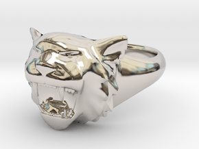Awesome Tiger Ring Size 6 in Rhodium Plated Brass