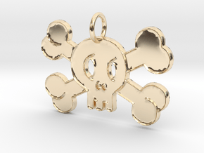 Cute Skull With Bones Pendant Charm in 14K Yellow Gold