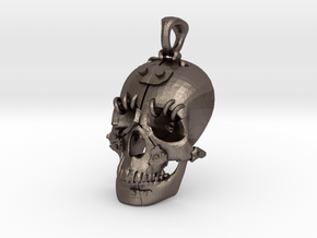The "Fractured Skull" pendant large in Polished Bronzed Silver Steel