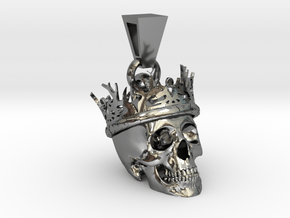 SKULL CROWN PENDANT in Fine Detail Polished Silver