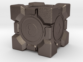 Aperture Science Weighted Companion Cube in Polished Bronzed Silver Steel