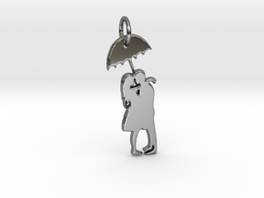 Couple under umbrella in Fine Detail Polished Silver