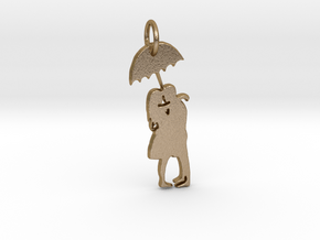 Couple under umbrella in Polished Gold Steel