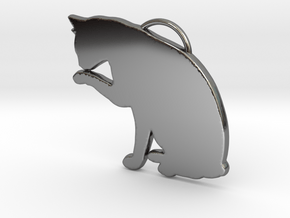 Cat Licking in Fine Detail Polished Silver