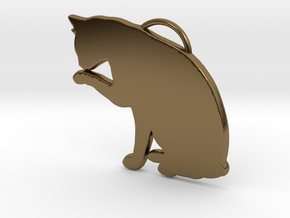 Cat Licking in Polished Bronze