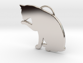 Cat Licking in Rhodium Plated Brass