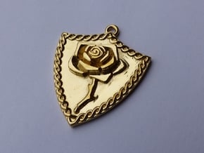 Rose Shield Pendant in Polished Brass