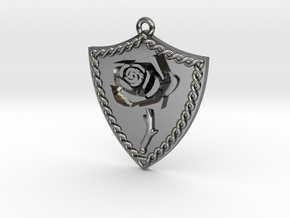 Rose Shield Pendant in Fine Detail Polished Silver