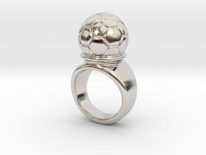 Soccer Ball Ring 14 - Italian Size 14 in Rhodium Plated Brass