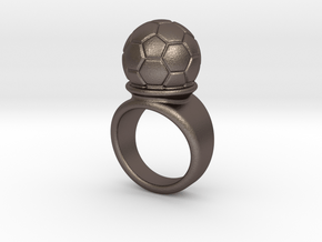 Soccer Ball Ring 14 - Italian Size 14 in Polished Bronzed Silver Steel