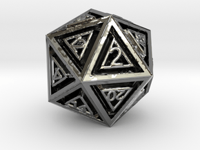 Dice: D20 in Fine Detail Polished Silver