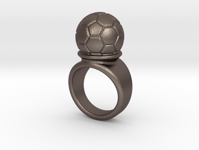 Soccer Ball Ring 15 - Italian Size 15 in Polished Bronzed Silver Steel
