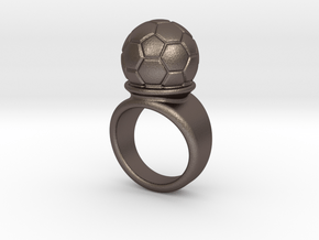 Soccer Ball Ring 20 - Italian Size 20 in Polished Bronzed Silver Steel