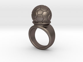 Soccer Ball Ring 21 - Italian Size 21 in Polished Bronzed Silver Steel