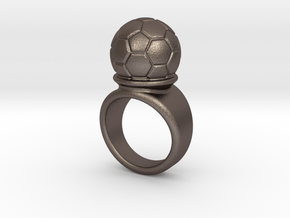 Soccer Ball Ring 24 - Italian Size 24 in Polished Bronzed Silver Steel