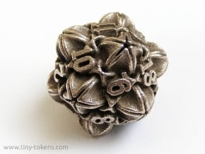 Floral 2 - D20 balanced gaming die in Polished Bronzed Silver Steel