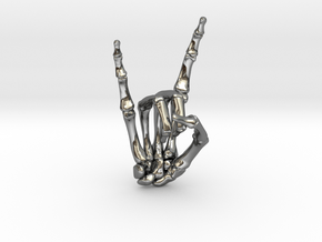 Devil Horns Right Hand in Fine Detail Polished Silver