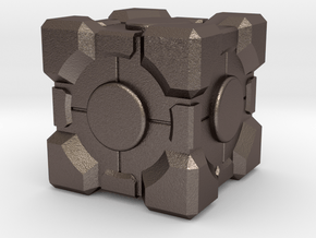Weighted Portal Cube - Flat - 1" (100% Accurate) in Polished Bronzed Silver Steel