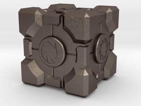 Weighted Portal Cube - Aperture 1" (100% Accurate) in Polished Bronzed Silver Steel