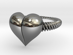 Size 11 Heart Ring in Fine Detail Polished Silver