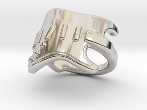 Electric Guitar Ring 14 - Italian Size 14 in Rhodium Plated Brass