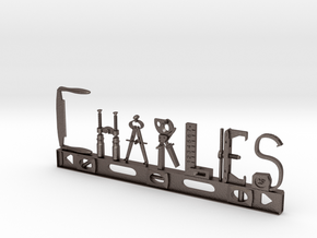 Charles Nametag in Polished Bronzed Silver Steel