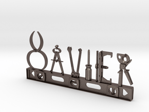 Xavier Nametag in Polished Bronzed Silver Steel