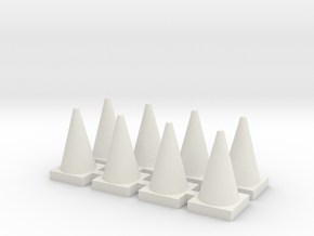 Road Cone 8 Pack 1-87 HO Scale in White Natural Versatile Plastic