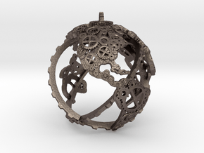 Gear Globe / Maker Globe Pendant in Polished Bronzed Silver Steel