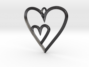Heart Mother Child Pendant in Polished and Bronzed Black Steel