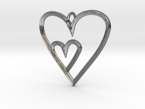 Heart Mother Child Pendant in Polished Silver
