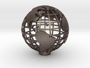 Gridded Globe for Mercator Projection 12cm in Polished Bronzed Silver Steel