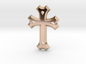East Syriac Cross Necklace Pendant or Brooch 50mm in 14k Rose Gold Plated Brass
