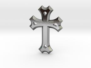 East Syriac Cross Necklace Pendant or Brooch 50mm in Polished Silver